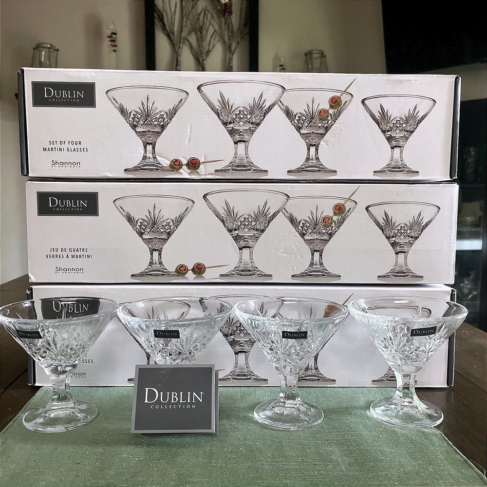 Crystal Martini Glasses, Set Of 12 by Godinger Dublin Shannon - 5 oz, NEW In Box